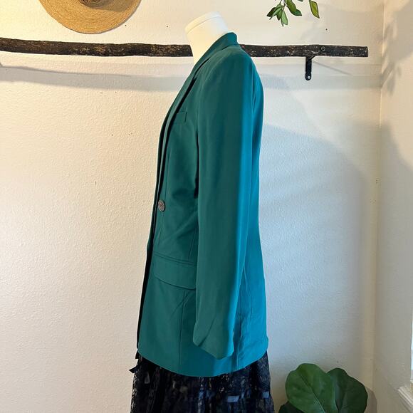 Vintage Hugo Buscati Silk Emerald Green Double Button Silk Blazer Jacket Size S - Picture 4 of 11
